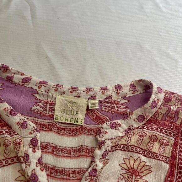 Blue Boheme Hippie Boho Chic Paisley Shirt Top Blouse One Size - Picture 2 of 9